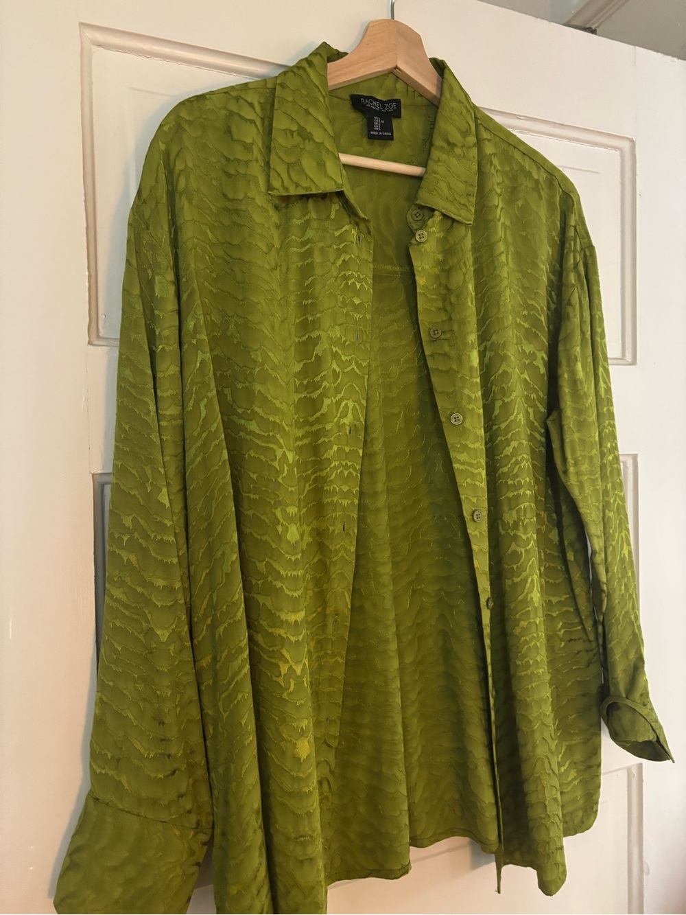 Rachel Zoe Olive Green Textured Button-Up Shirt